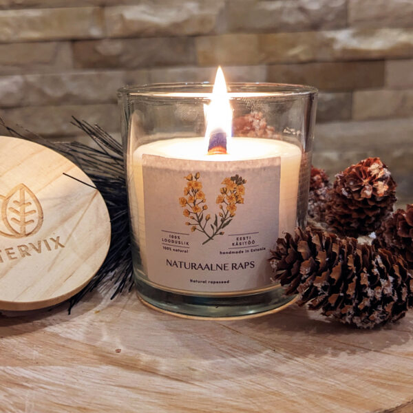 ILUVIGADEGA Lõhnatu rapsivahast küünal puidust tahiga