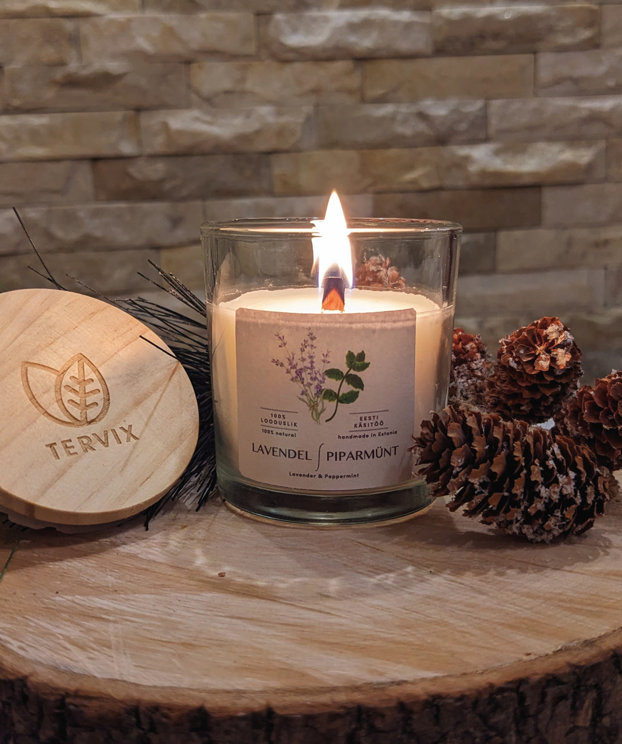 Tuoksukynttilä puusydämellä Laventeli-piparminttu - Image 2