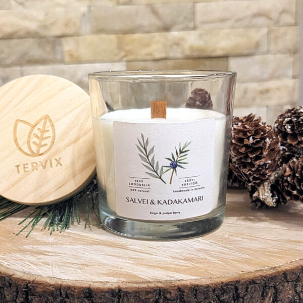 ILUVIGADEGA Lõhnaküünal puidust tahiga Salvei-kadakamari