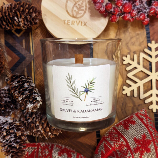 ILUVIGADEGA Lõhnaküünal puidust tahiga Salvei-kadakamari