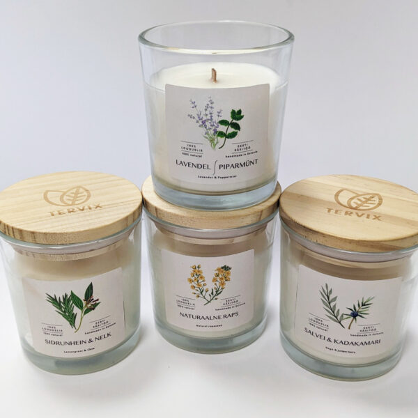 Lõhnaküünal puidust tahiga Lavendel-piparmünt